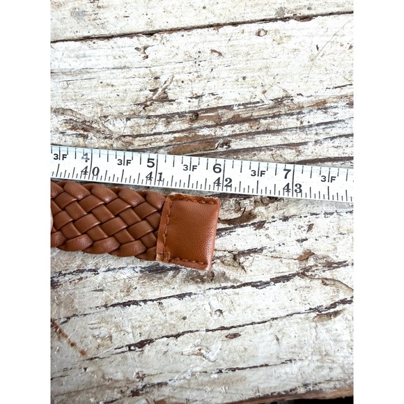 Cognac Brown Braided Woven Belt Square Buckle Faux Leather Adjustable - Picture 7 of 7
